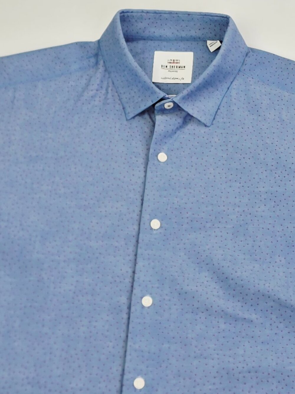 Ben Sherman Blue Red Polka Dot Tailored Skinny Fit Mens Size 16 34-35 Shirt